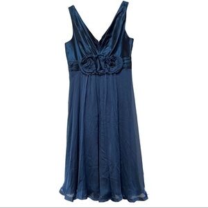 Rickie Freeman for Teri Jon Silk Dress Size 8 Floral Applique Empire Waist